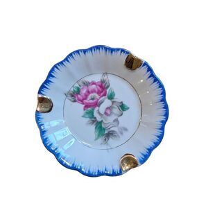 1950's mid-century floral Japan ashtray gold-trimmed